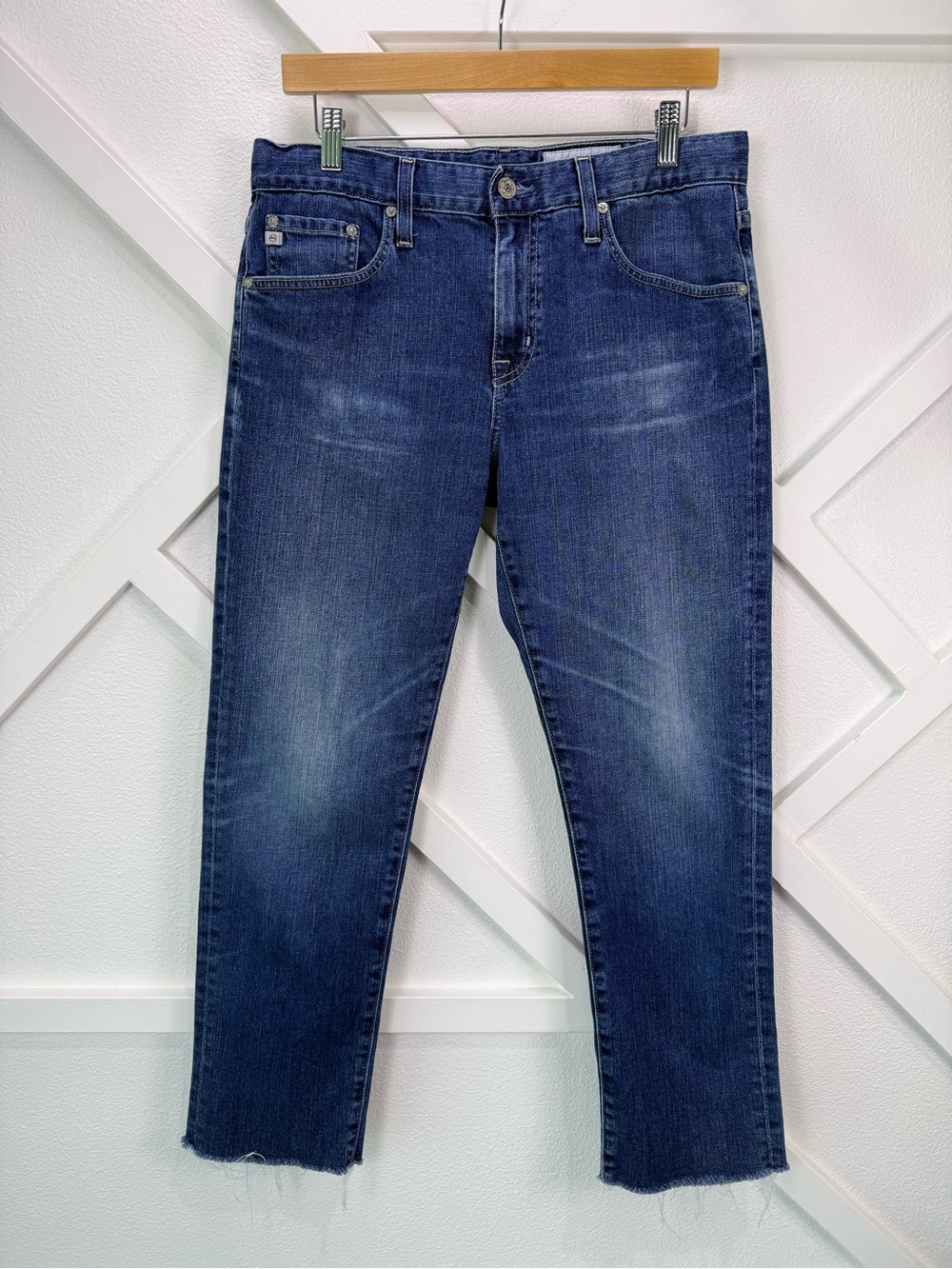 AG Adriano Goldschmied The Ex-Boyfriend Slim Crop Jeans 29R Raw Hem Dark Wash